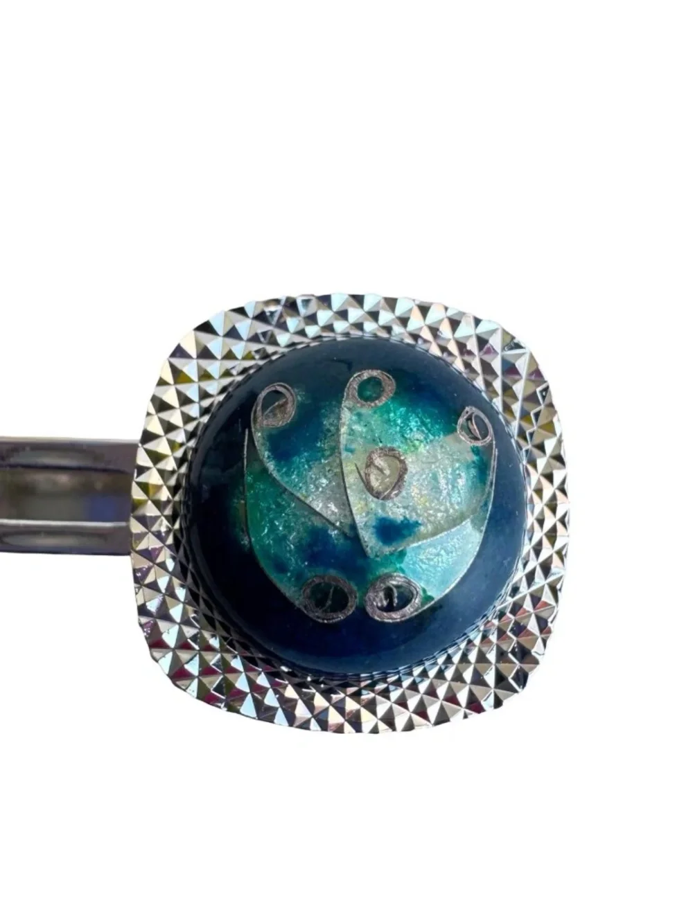Vintage Japanese Cloisonne Cufflinks Tie Clip Set Blue Green Enamel Formal Groom